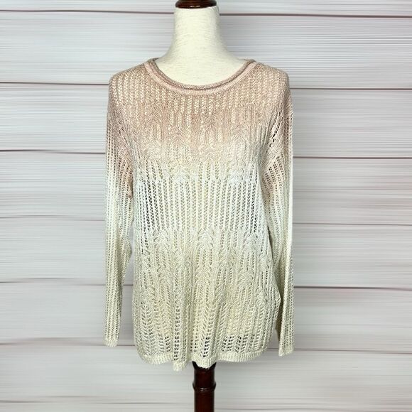 Lafayette 148 Ombre Open Knit Linen Blend Sweater Semi Sheer Size M - Picture 2 of 11